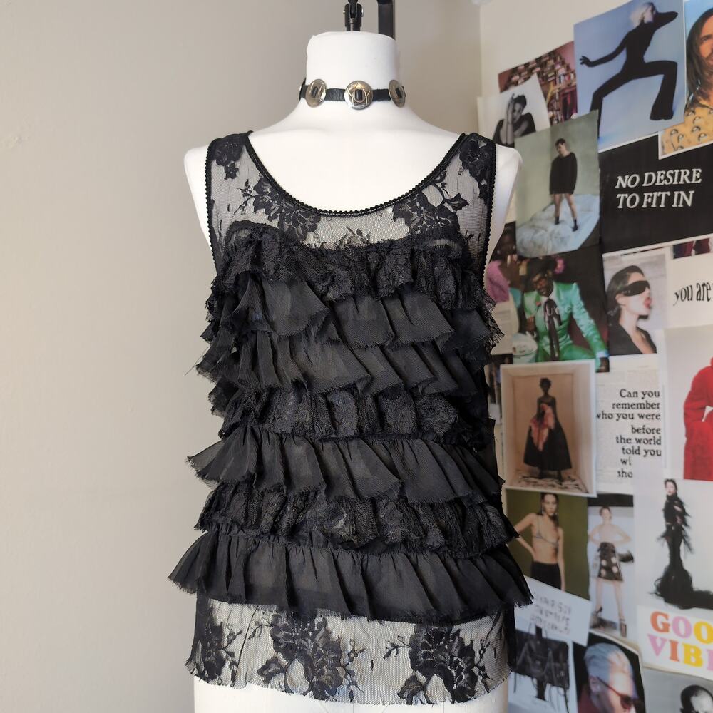 Black Ruffled Lace Sleeveless Top Gothic